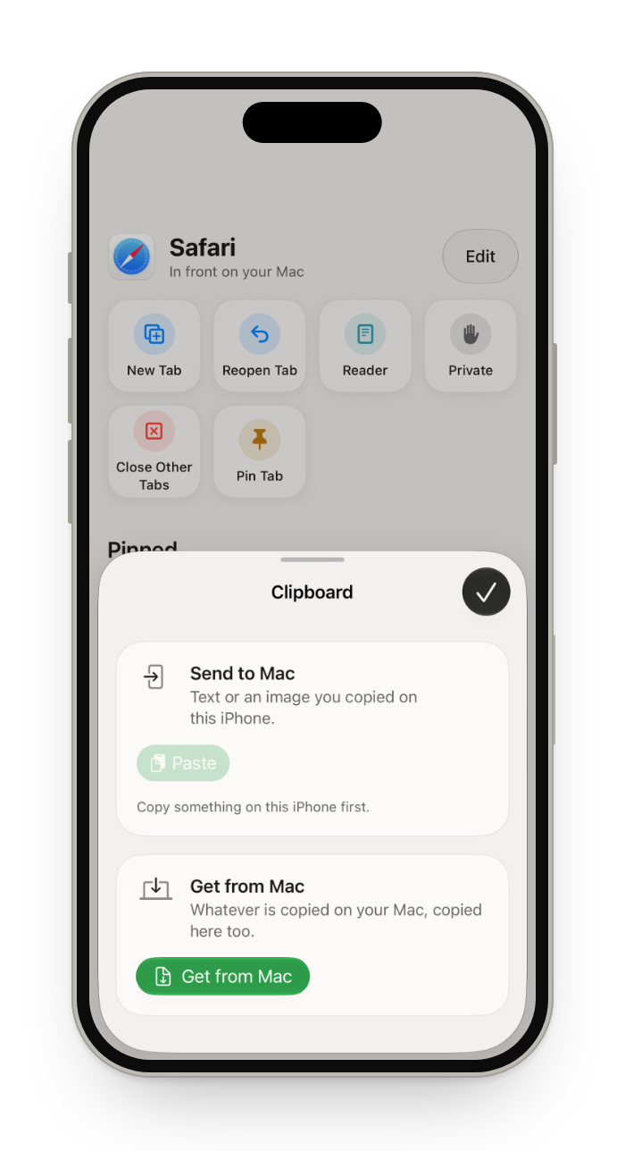 Clipboard: Send to Mac with Paste, Get from Mac with its button
