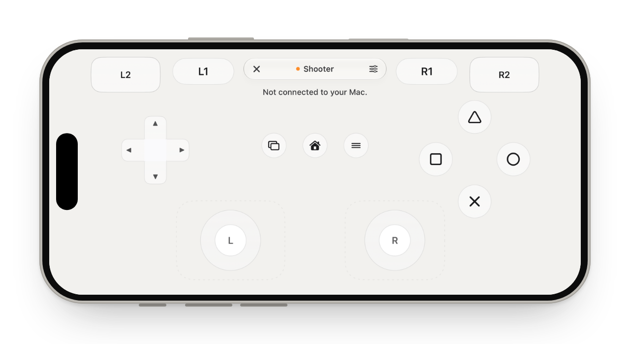 The PlayStation layout in Game: triangle, circle, cross and square, with the sticks side by side