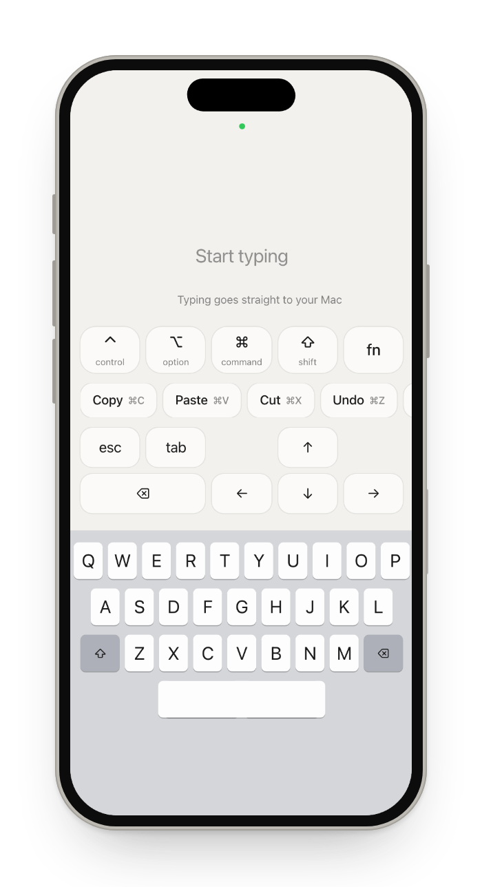 Keyboard: modifier keys, shortcuts and arrows above the iPhone keyboard