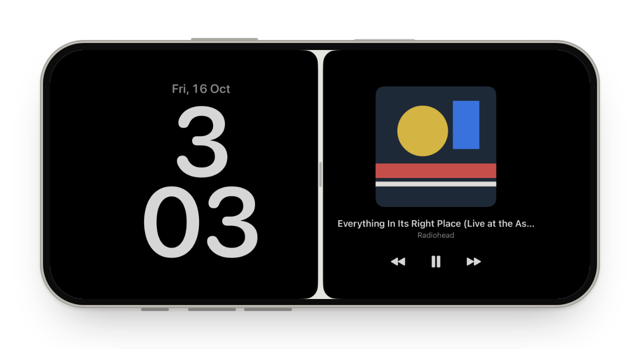 StandBy, sideways: a large clock beside Now Playing